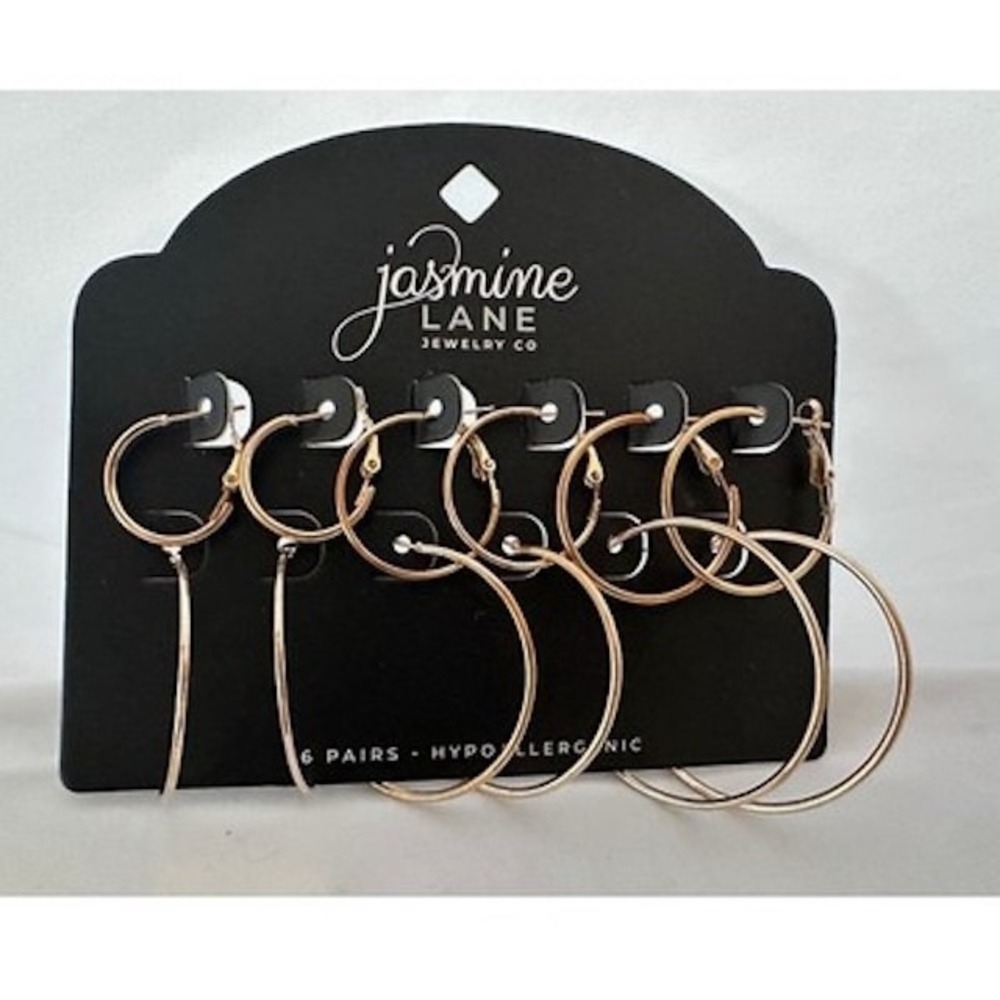 Jasmine Lane Gold Hoop‎ Earrings Variety Pack 6 Pair Set Hypoallergenic NEW